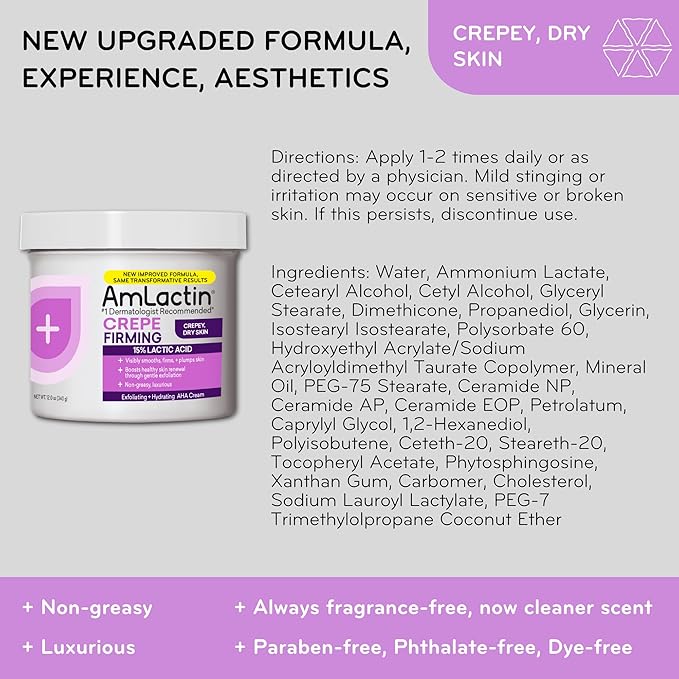 AmLactin Crepe Firming Cream - 12 oz Body Cream with 15% Lactic Acid - Exfoliator and Moisturizer for Crepey, Dry Skin (Packaging May Vary)-VivaGrace Women