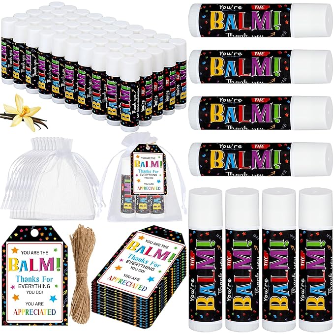 Dunzy 50 Sets Inspirational Gifts Lip Balm Bulk for Women Teachers Nurses Coworkers Friends Mother Employee Appreciation Gifts Bulk Thank You Small Gifts Lip Balm Gifts Party Gift Favors-VivaGrace Women