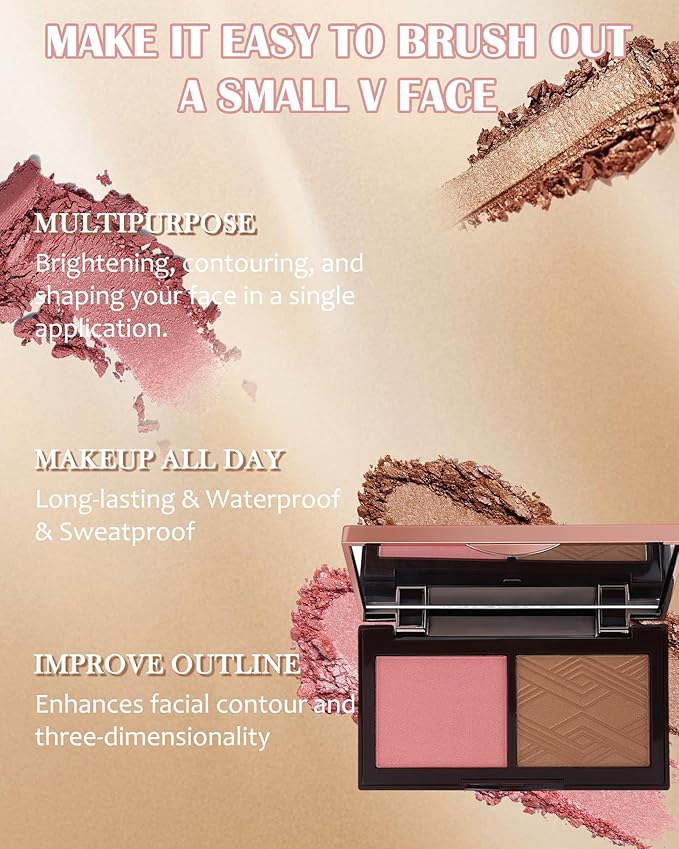 Face Bronzer Contour Blush Powder Palette-2 in 1 Cruelty-Free Buildable Facial Cheek Shimmer Blusher Contour Bronzing Pressed Powder,Blendable Makeup Palette,Thanksgiving Gift Set for Women-02-VivaGrace Women