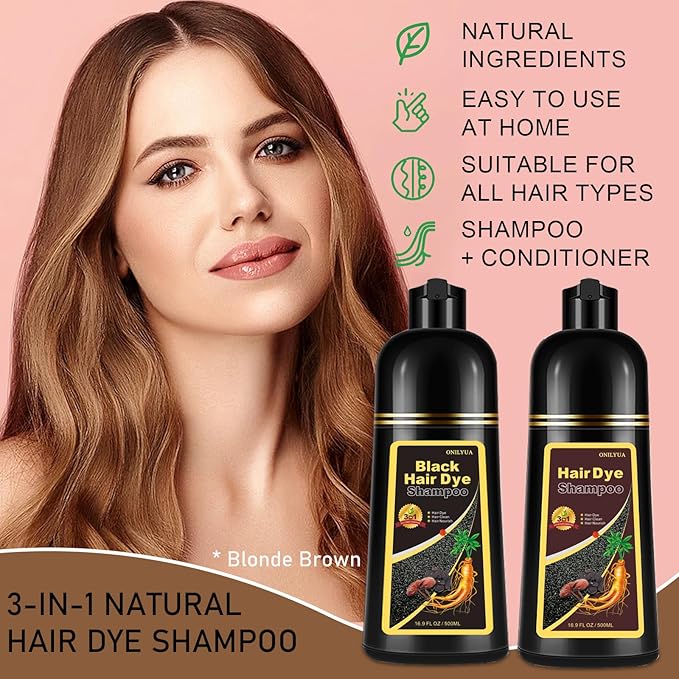 Blonde Brown Hair Dye Shampoo 3 in 1, Instant Hair Color Shampoo for Women Men, Natural Color Shampoo Hair Dye, Grey Hair Coverage in Minutes, Herbal Formula (17.6 FL OZ)-VivaGrace Women