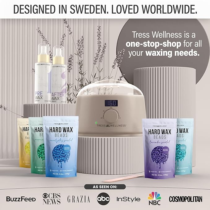 Tress Wellness Waxing Kit for Sensitive Skin – Safe for Face & Skin, Prep & Aftercare Spray, Easy to Use – At-Home Kit for Face, Bikini, Brazilian & Full Body - Digital Display, Beige-VivaGrace Women