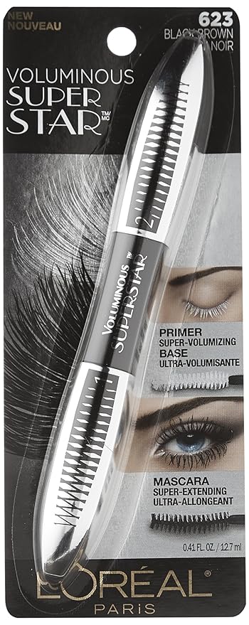 L'Oreal Paris Cosmetics Voluminous Superstar Mascara, Washable, Blackest Brown, 0.41 Fl. Oz, 1 Count