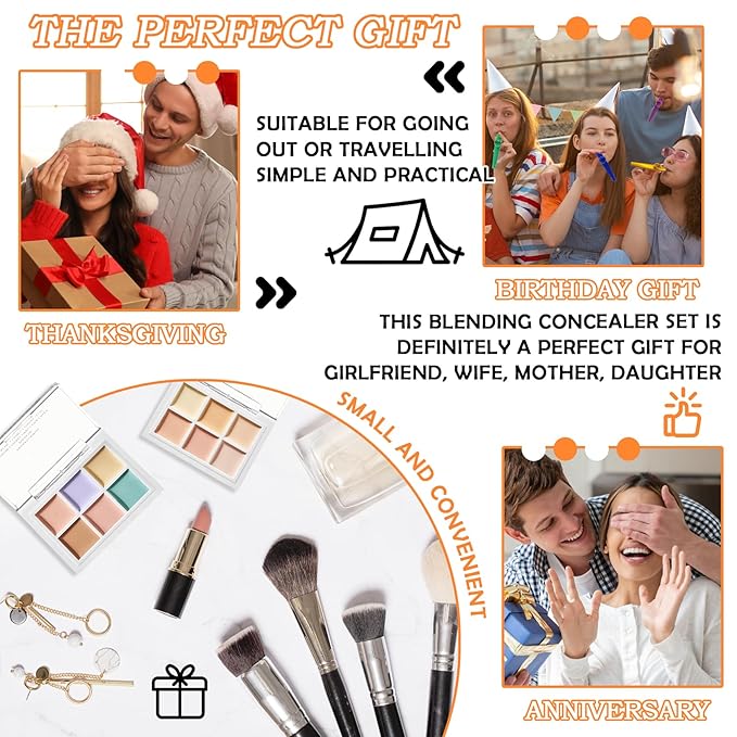 12 Colors Correcting Concealer Contour Makeup Palette, 6 in 1 Color Corrector Palette,Highlighting Concealer Palette Contouring Liquid Foundation Makeup Kit with Brush(2PCS)-VivaGrace Women