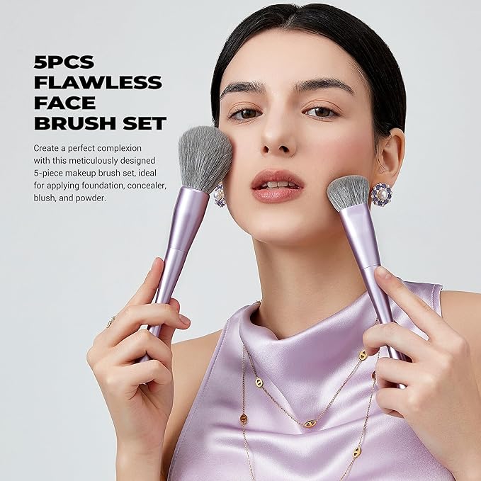 Jessup Makeup Brushes Face 5pcs, Premium Synthetic Make Up Brushes Set for Foundation Contour Blush Highlighter and Powder, Luxury Purple T514-VivaGrace Women