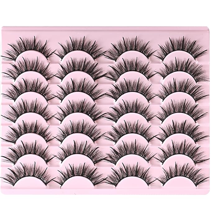 FARRED Wispy Lashes Hybrid Mink Eyelashes 14 Pairs Short Cat Eye Natural Fluffy False Eyelashes Faux Mink Strip Eye Lashes Pack for Daily Makeup (F17 | 8-16 mm)-VivaGrace Women