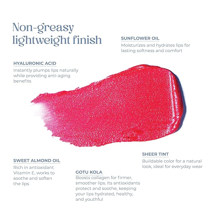 Tinted Lip Balm. Moisturizing Sheer, Buildable Lip Color with Hyaluronic Acid, Vitamin E and Rich Oil, Perfect Revitalizer for Chapped Lips. Beauty Plumper Moisturizer 0.21oz - Rosy Bloom-VivaGrace Women