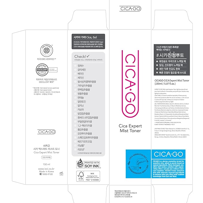 CICA Expert Mist Toner, Alcohol-Free Soothing Facial Mist for Sensitive Skin, Hydrating & Calming Korean Skin Care (5.07 fl.oz/150ml)-VivaGrace Women