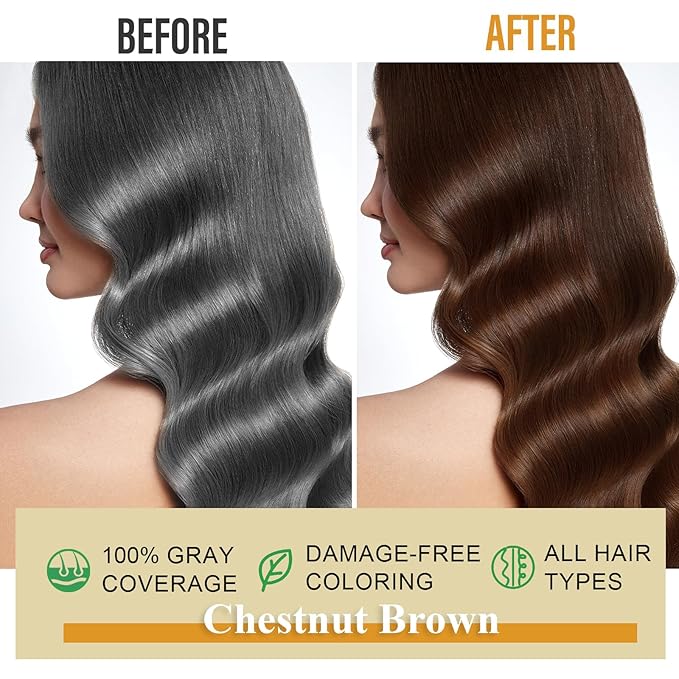 Hair Dye Shampoo 3-in-1: Instant Hair Color Shampoo for Gray Hair - Ideal for Women & Men, Long-Lasting Dye Shampoo for Color Treated Hair, Champu Para Canas, Easy to Use, 500 Ml (Chestnut Brown)-VivaGrace Women