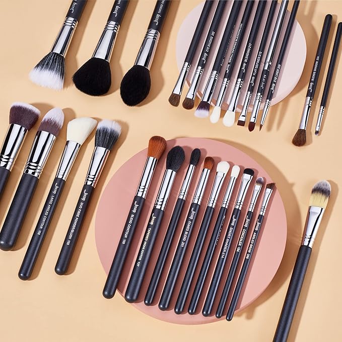 Jessup Makeup Brushes Set Professional 27 pcs Brush Makeup Premium Synthetic Foundation Contour Powder Blush Highlighter Eyeshadow Concealer Brow Face Make Up Brushes Tools Black/Silver T133-VivaGrace Women