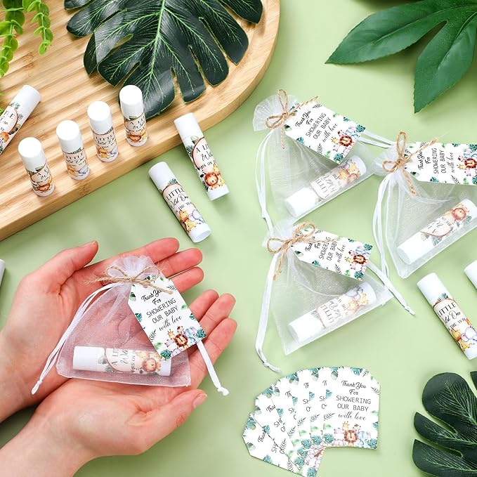 Dunzy 50 Pack Baby Shower Party Gifts Favors Bulk Lip Balms for Guests Boys Girls Games Neutral Gender Reveal Favors Baby Shower Prizes Souvenirs Bags Stuffer(Jungle Animal)-VivaGrace Women