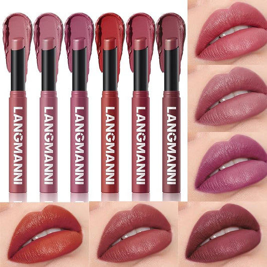 Jolilab 6Pcs Velvet Matte Lipstick Nude Matte Soft Dark Color Stick High Pigmented Long-Lasting Waterproof Lip Stick Lip Balm Beauty Cosmetics Gift for Girls and Women(07#-12#)-VivaGrace Women