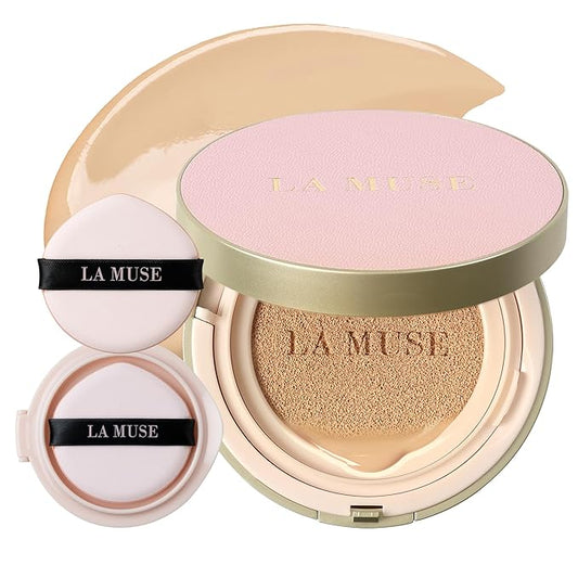 LA MUSE Korean Cushion Foundation, #21 Light Beige(2 Packs) | Lightweight, Breathable but Perfect Blemish Cover for Summer | Long-Lasting, Korean Foundation with Radiant Dewy Finish | Skin Hydrating-VivaGrace Women