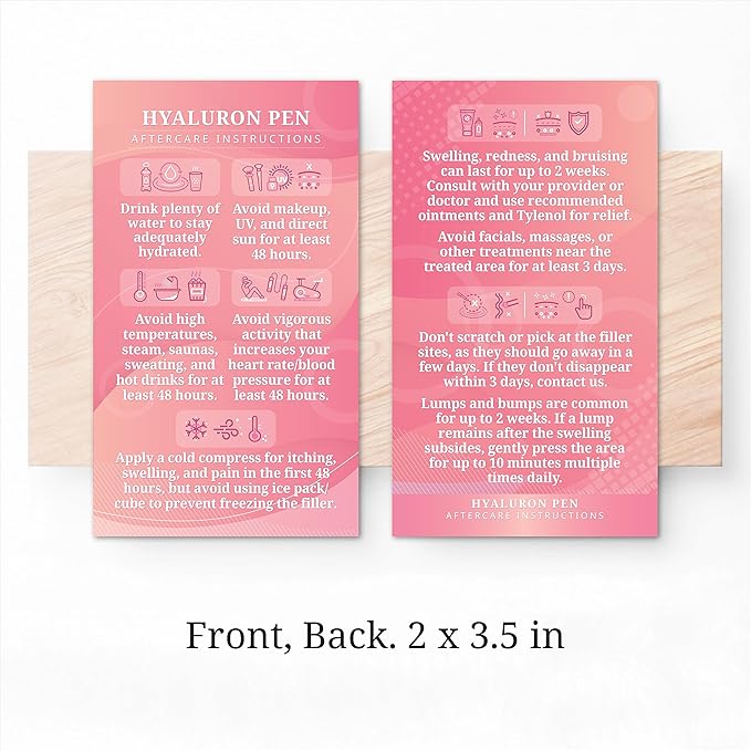 100 Pack - Premium Hyaluron Pen Lip Filler Aftercare Instructions Card 2 x 3.5" Accessories Supplies Kit Care - HP01A100_N-VivaGrace Women
