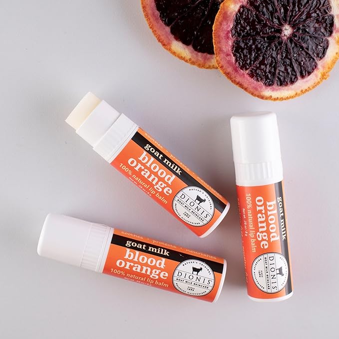 Dionis Goat Milk Skincare Blood Orange Holiday Lip Balm Gift Set - Beeswax, Shea Butter & Coconut Oil Lip Care Products Made in The USA - Cruelty Free Lip Moisturizer For Chapped Lips, 0.28oz 3 Pack-VivaGrace Women