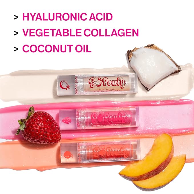 wet n wild Perfect Pout So Pouty Shine Tinted Lip Balm Coconut Flavored, Hyaluronic Acid, Vegan Collagen, Moisturizing For Dry Lip Care, Clear (Pack of 2)-VivaGrace Women