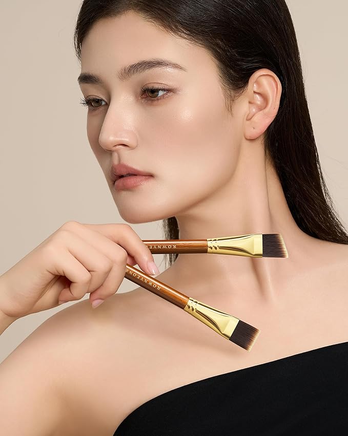 Desert Oak Series Angled Foundation Brush - 20mm Thin Contour Head for Cream/Stick Foundation, Precision Buffing & Detailing, Bubinga Handle & Brass Ferrule (CM 185)-VivaGrace Women