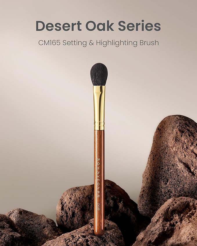 Desert Oak Series Highlighter & Setting Brush - Grade-A Fine LambsGoat Hair for Airbrushed Finish, Multi-Use for Cheeks/Nose/Under-Eyes, Ebana Handle & Brass Ferrule (CM 165)-VivaGrace Women