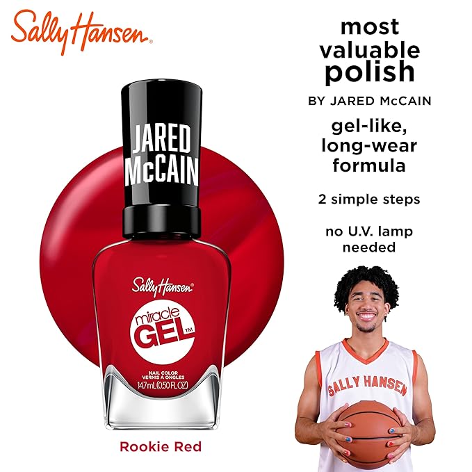 Sally Hansen Miracle Gel™ x Jared McCain, Rookie Red, Long Lasting, Gel-Like Formula, No UV Lamp Needed, Red Nail Polish