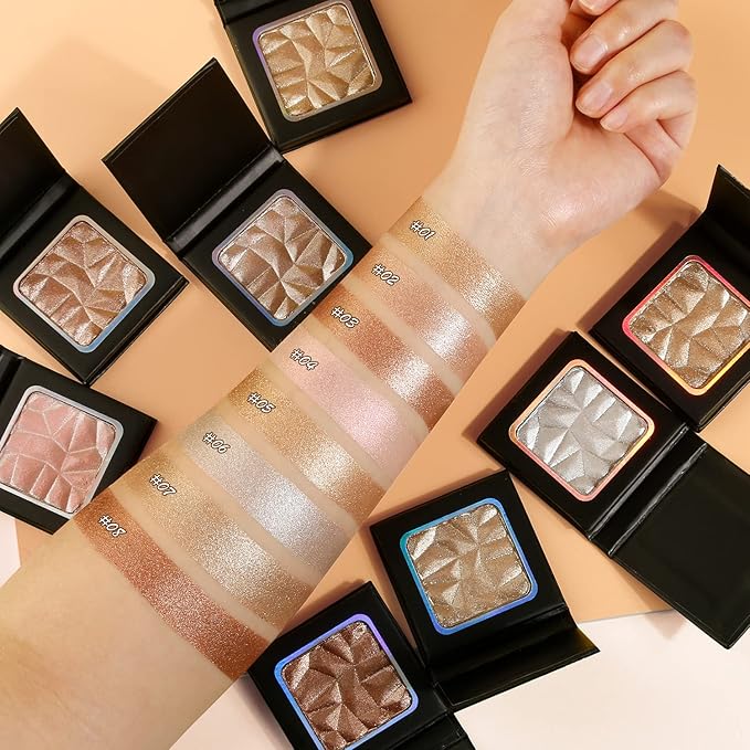 Shimmer Highlighter Palette Brown Color for Black Women,Highlight Makeup for Face/Body,Long Lasting Glow Illuminate Powder for Medium Skin,Highlighting Contour Palettes,Cruelty-Free-VivaGrace Women