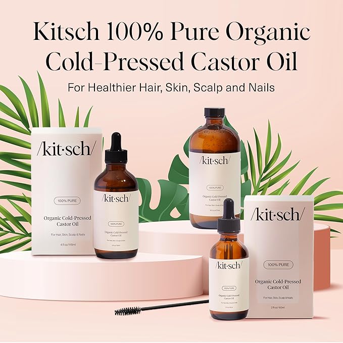 Kitsch Organic Castor Oil for Hair Growth - 100% Pure Castor Oil, Organic Cold Pressed Unrefined Glass Bottle for Face, Skin, Lashes, Brows, Scalp, Nails & Belly Button - Hexane Free, USDA - 4 oz-VivaGrace Women