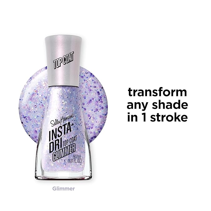 Sally Hansen Insta-Dri, Glimmer Top Coat, Quick Dry, Long Lasting, Sheer, Shimmery Purple Nail Polish