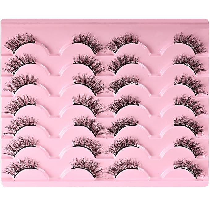 FARRED Half Lashes Natural Look Short Eyelashes Cat Eye Lash Fluffy Natural Lashes Wispy False Eyelash 14 Pairs Faux Mink Strip Eye Lashes Pack for Daily Makeup (F15 | 9-14mm)-VivaGrace Women