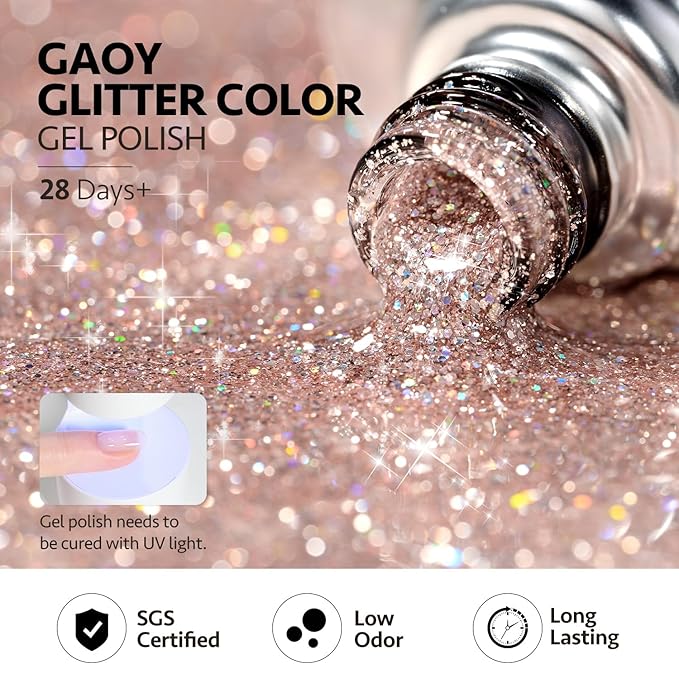 GAOY Sparkly Gel Polish, 16ml Champagne, Diamond Shiny UV Gel for Nail Art, Soak Off Nail Polish Home DIY, 2349 Gilded Bubbles