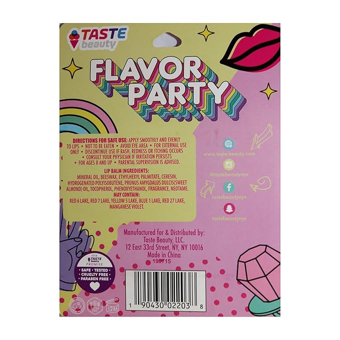 Taste Beauty (1) 5pc set Lip Balm Sticks - Flavor Party wit Unicorn, Rainbow, & More - Flavors: Strawberry, Passion Fruit, Cherry, Raspberry, Mystery - 0.12 oz each-VivaGrace Women