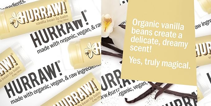 Hurraw! Vanilla Bean Lip Balm, 3 Pack: Organic, Certified Vegan, Cruelty and Gluten Free. Non-GMO, 100% Natural Ingredients. Bee, Shea, Soy and Palm Free. Made in USA-VivaGrace Women
