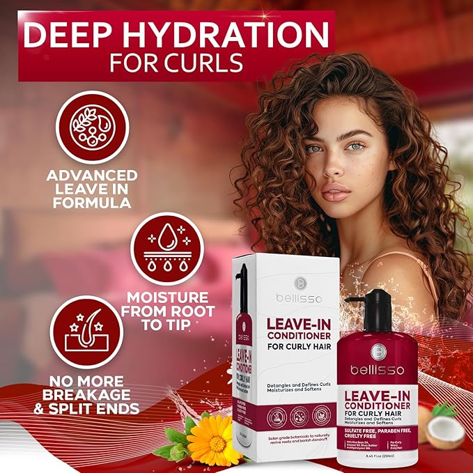 Leave in Conditioner for Curly Hair - Frizz Control for Women and Men - Restores Dry, Damaged and Wavy Hair - Detangler Cream and Sulfate Free Anti Static Moisturizer Treatment with Shea Butter-VivaGrace Women