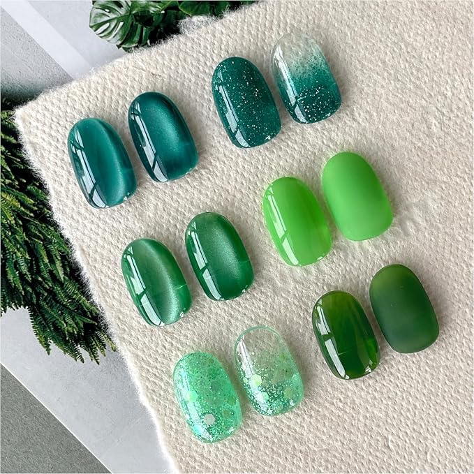 GAOY Green Gel Nail Polish Set with Magnet 6 Colors Includes Jelly Cat Eye Glitter Shades for DIY Manicure and Nail Salons Requires UV Curing