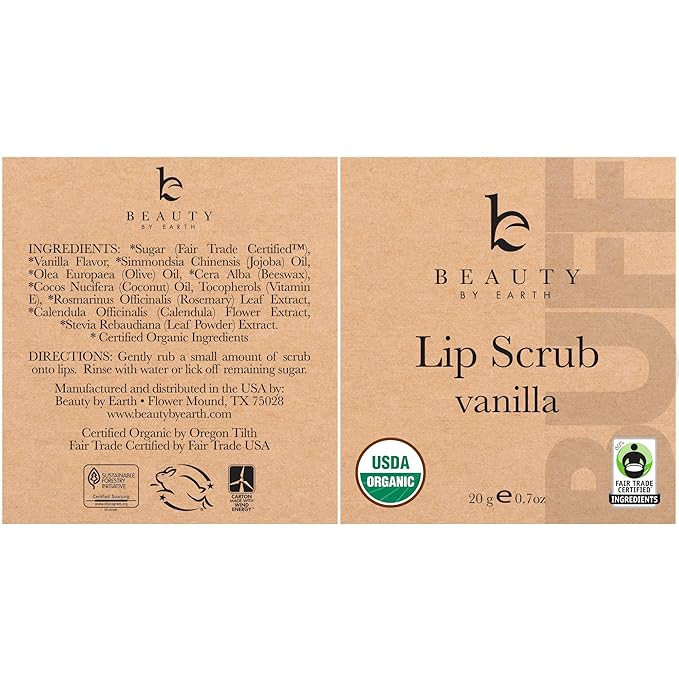 Organic Lip Scrub Vanilla - Lip Scrubs Exfoliator & Moisturizer, Lip Exfoliator Scrub, Sugar Lip Scrubs, Lip Sugar Scrub, Lip Care Products for Chapped Lips, Lip Scrubber, Lip Moisturizer for Dry Lips-VivaGrace Women