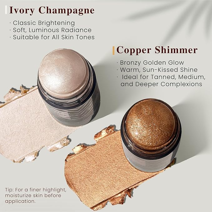 Highlighter Stick, Multi-Use Shimmer Makeup, Creamy Highlighter Makeup Stick with Hydrating Coconut Oil, Easy Blend for a Bronzy Radiant Glow, For Face & Body | 1.2oz | Copper Shimmer-VivaGrace Women