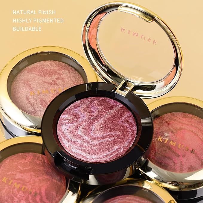 KIMUSE Baked Blush, Lighting Glow Marbleized Blush Powder Blush, Contour & Highlight Face for a Creamy Lightweight Natural Finish-VivaGrace Women
