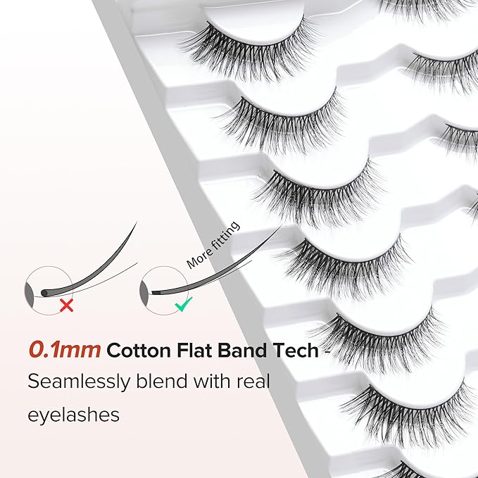 Wispy Cat Eye Lashes False Eyelashes Natural 10mm Short Lashes Pack Soft Strip Eyelash 3D Volume C Curl Natural Eyelashes 7 Pair Siligli Eyelashes-VivaGrace Women