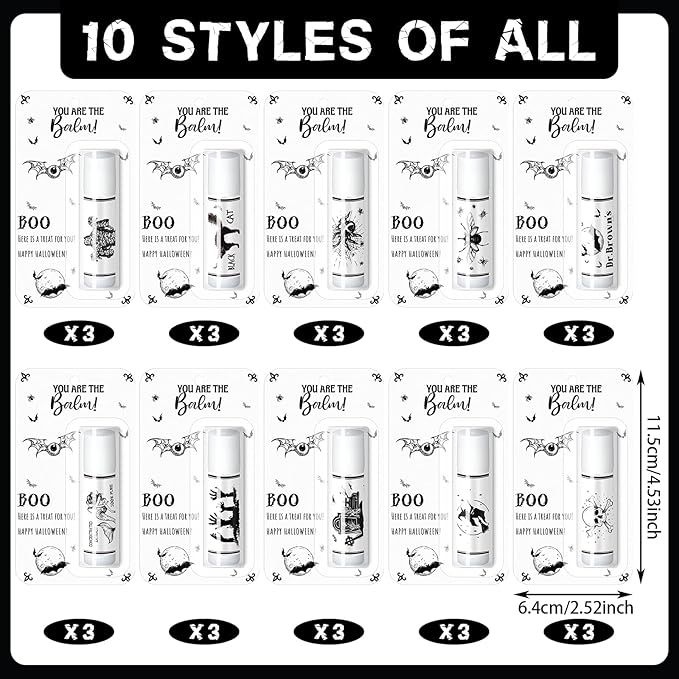 30 Pack Halloween Party Favors Bulk Skull Lip Balms Gifts Vintage Spooky Halloween Party Gifts Goodies Stuffers Small Thank You Gifts for Women Men Staff Coworkers Adults-VivaGrace Women