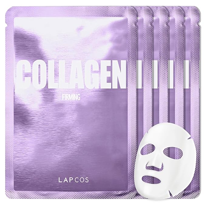 LAPCOS Collagen Sheet Mask, Firming Daily Face Mask with Collagen Peptides for Anti-Aging, Helps to Minimize Wrinkles, Restores Skin Elasticity & Firmness, Korean Beauty Favorite, 5-Pack-VivaGrace Women