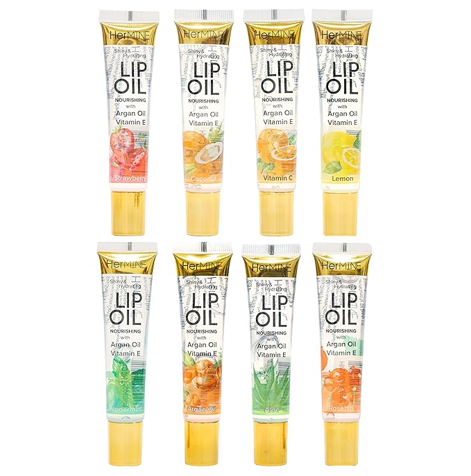 HerMINE Hydrating Lip Oil with Argan oil & Vitamin E Clear Long Lasting Nourishing Lip Oils Moisturizing Gel Multi-Packs Softening Clear Oil-VivaGrace Women