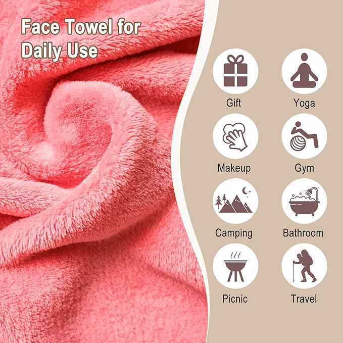 KODAMO Makeup Remover Cloth, Reusable Makeup Remover Pads Washable Travel Bag, Microfiber Makeup Removal Face Wash Cloths with Just Water, Gentle Soft,12 Pack, Pink