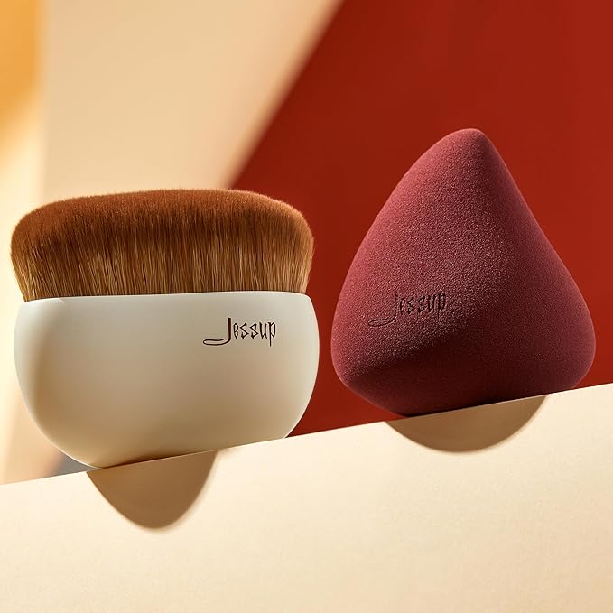 Jessup Makeup Brush Foundation Brush with Makeup Sponge 1pc Kabuki Brush for Liquid, Cream or Flawless Powder Cosmetic Face Boby Brush, T882-VivaGrace Women
