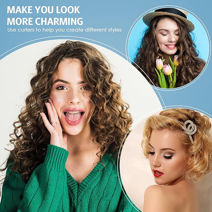 Syhood 30 Pieces Flexible Curling Rods Twist Hair Rollers Soft Foam Rods No Heat and 1 Pcs Steel Rat Tail Comb for Women Long and Short Hair(7 x 0.7 Inch,Blue)-VivaGrace Women