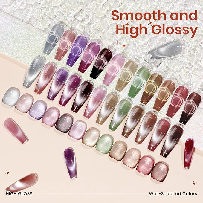 Magnetic Gel Nail Polish - 12 Colors Moonlight Cat Eye Gel Nail Polish with Magnetic Stick Cateye Gel Polish Soak Off UV LED Nail Lamp Nail Art Manicure Salon Valentine's Day Gift for Women
