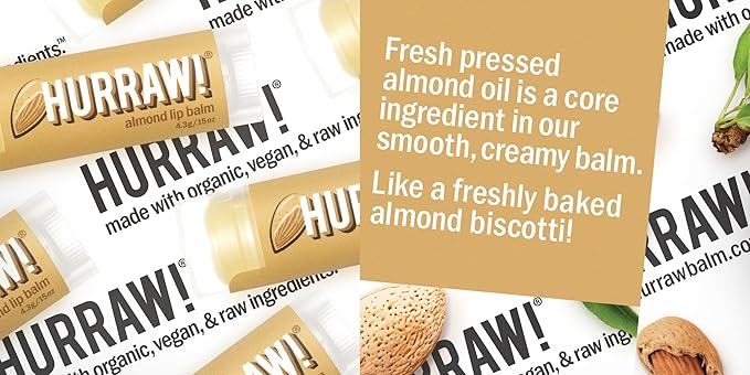 Hurraw! Almond Lip Balm, 2 Pack: Organic, Certified Vegan, Cruelty and Gluten Free. Non-GMO, 100% Natural Ingredients. Bee, Shea, Soy and Palm Free. Made in USA-VivaGrace Women
