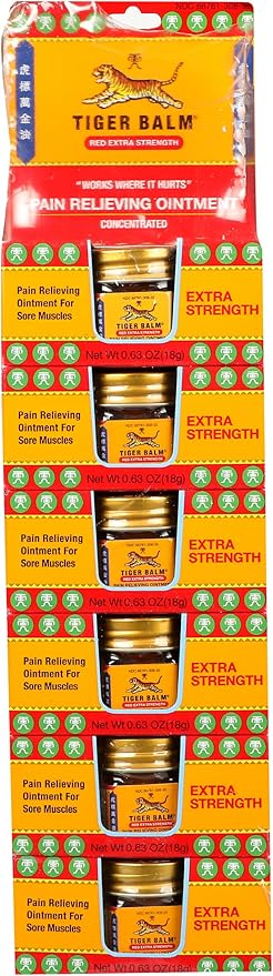 Tiger Balm Red Extra Strength Rub Balm, Alcohol Free, Cruelty Free, 0.63 Ounce (Pack of 6)-VivaGrace Women