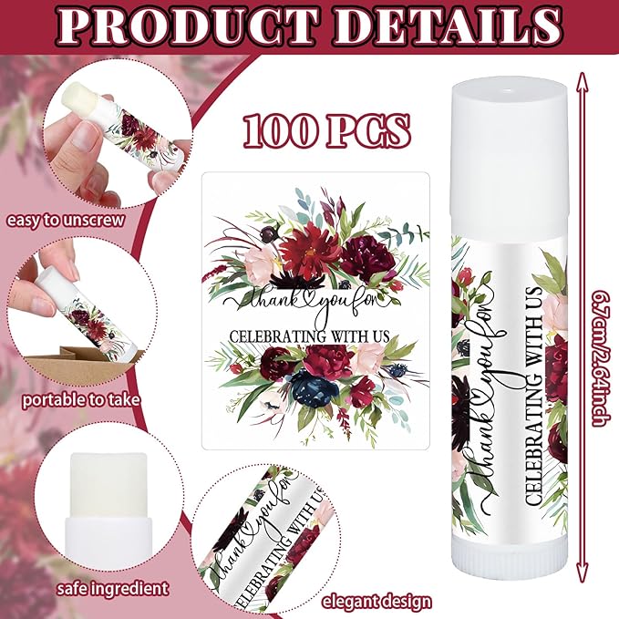 Dunzy 100 Pack Hello Fall Thanksgiving Party Gifts Bulk Lip Balms Favors Employee Appreciation Gifts Thank You Gifts Team Inspirational Gifts for Women Men Coworkers Satff Teachers(Floral)-VivaGrace Women