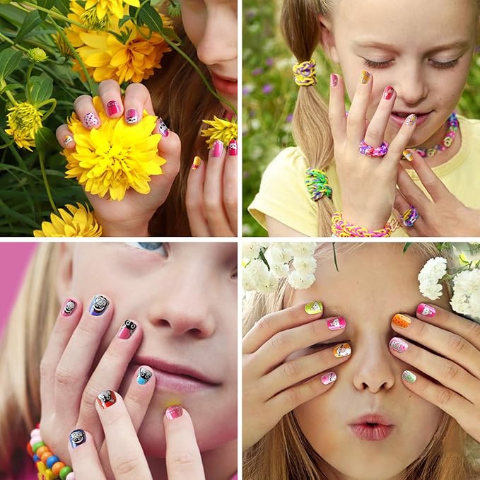 JANYUN 96 Pcs Kids False Nails - Full Cover Short False Nails Lovely Gift for Children
