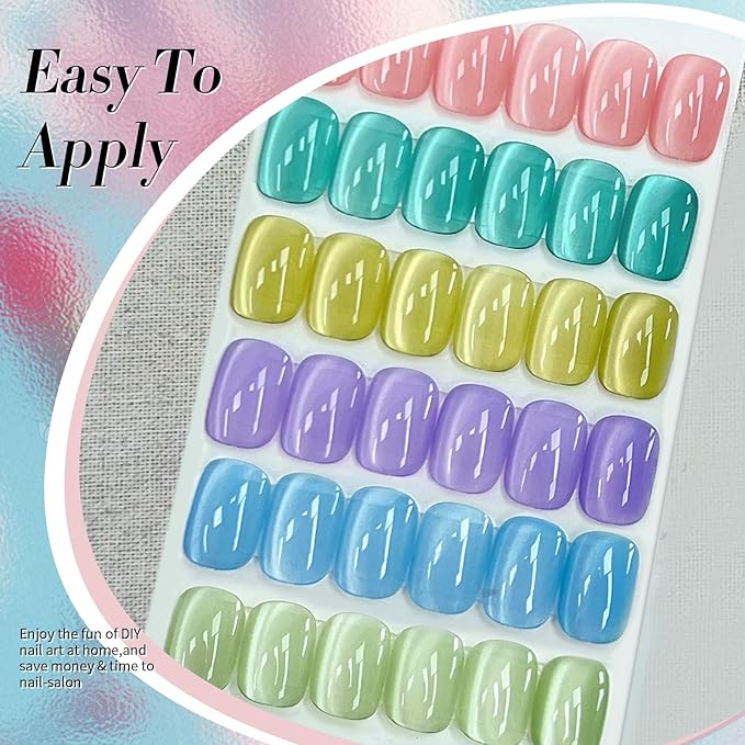 BORN PRETTY Magnetic Gel Nail Polish Pastel Water Light Cat Magnetic Eye Gel Jelly Glass Crystal Magnetic Gel Polish Glitter Shimmer Auroras Magnetic Gel Nail Art Manicure Kit 6PCS-VivaGrace Women