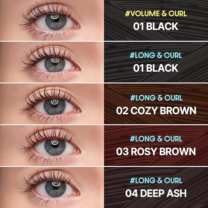 COSNORI Perfect Setting Waterproof Mascara Long&Curl 05 Royal Blue – Long Lasting Smudge - Deep Blue Mascara - Vibrant Pop of Color - Perfect Accent for Deep Skin Tones - 0.23fl oz (7ml)