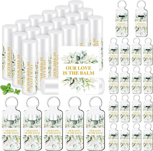 18 Sets Baby Shower Bridal Shower Favors for Guests Bulk Lip Balm and Lipstick Holder Keychains Set Baby Shower Bridal Shower Goodies Bags Thank You Gifts for Guests(Eucalyptus Wedding)-VivaGrace Women