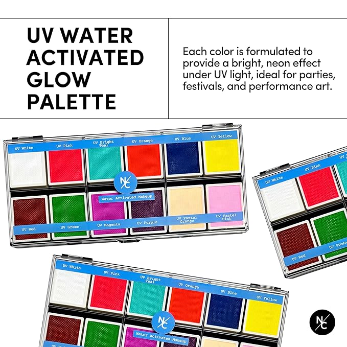 UV 12-Color Palette - Water-Activated Neon Glow Makeup for Face & Body - Fluorescent Shades for SFX, Party Makeup, Cosplay & Theatrical Performances-VivaGrace Women